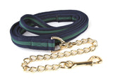 Hy Soft Webbing Lead Rein With Chain Navy/Green